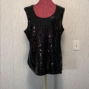 Women’s Black Sequin Denim 24/7 Size 1X Tank Top with Sleeveless Design